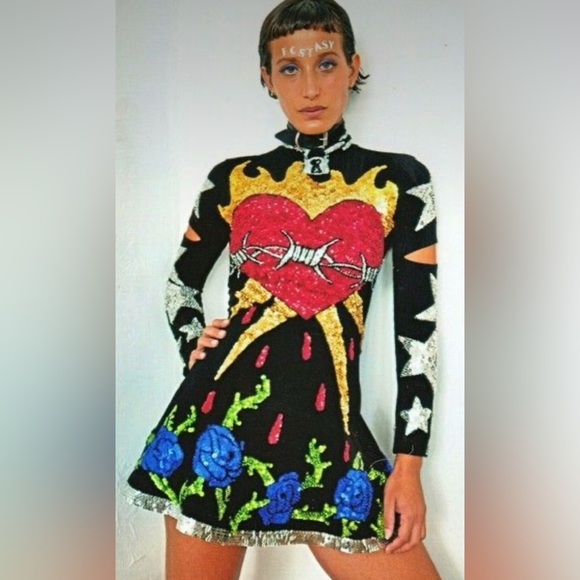 ~SUPER RARE~ DISCOUNT UNIVERSE Bleeding Heart Lover Multicolor Sequin Dress Sz.S - Picture 1 of 9